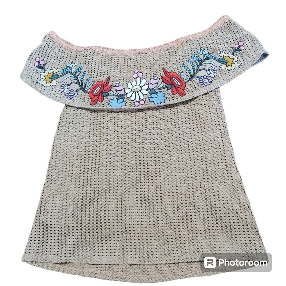 Judith March Floral Embroidered Off the Shoulder Top Sz L Boho Festival Hippie